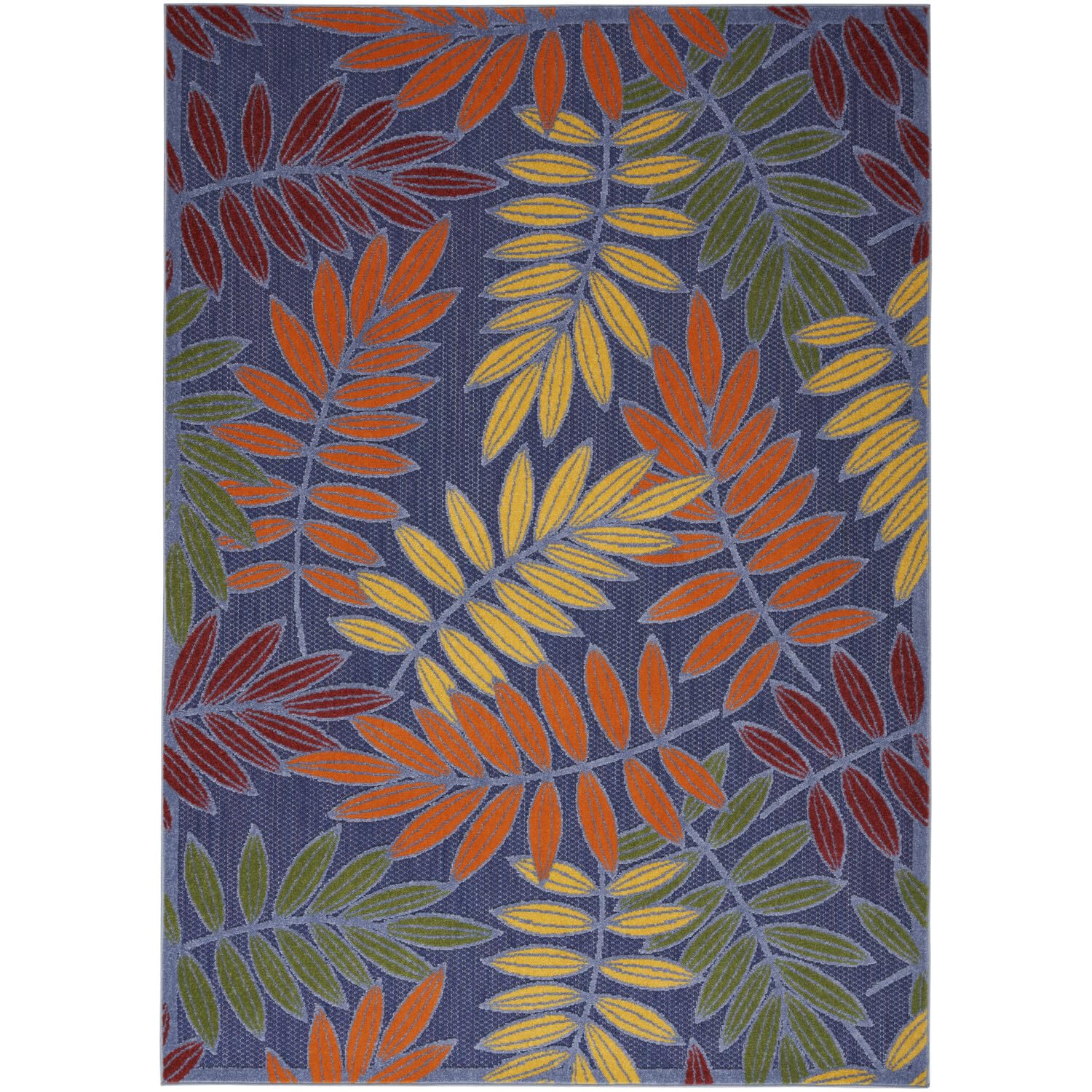 Nourison Aloha Indoor/Outdoor Navy Multicolor 3'6' X 5'6' Area Rug, Easy Cleaning, Non Shedding, Bed Room, Living Room, Dining