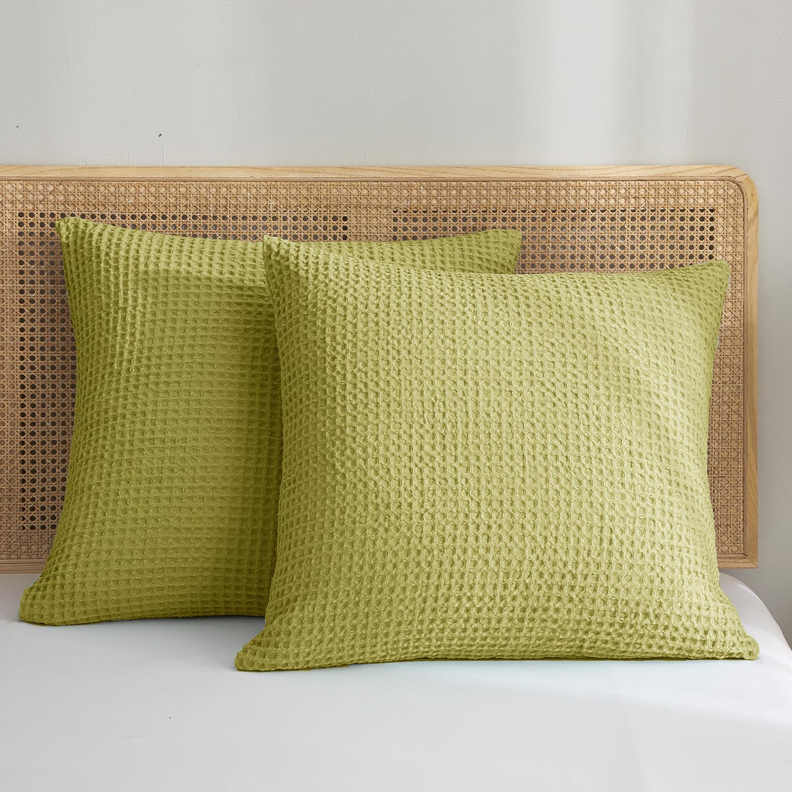 Phf Ultra Soft Waffle Weave Euro Shams Pillow Covers 26' X 26' 2 Pack, No Filling, Breathable Skin-Friendly Euro Throw Pillow Covers For Bed Couch Sofa, Olive Green