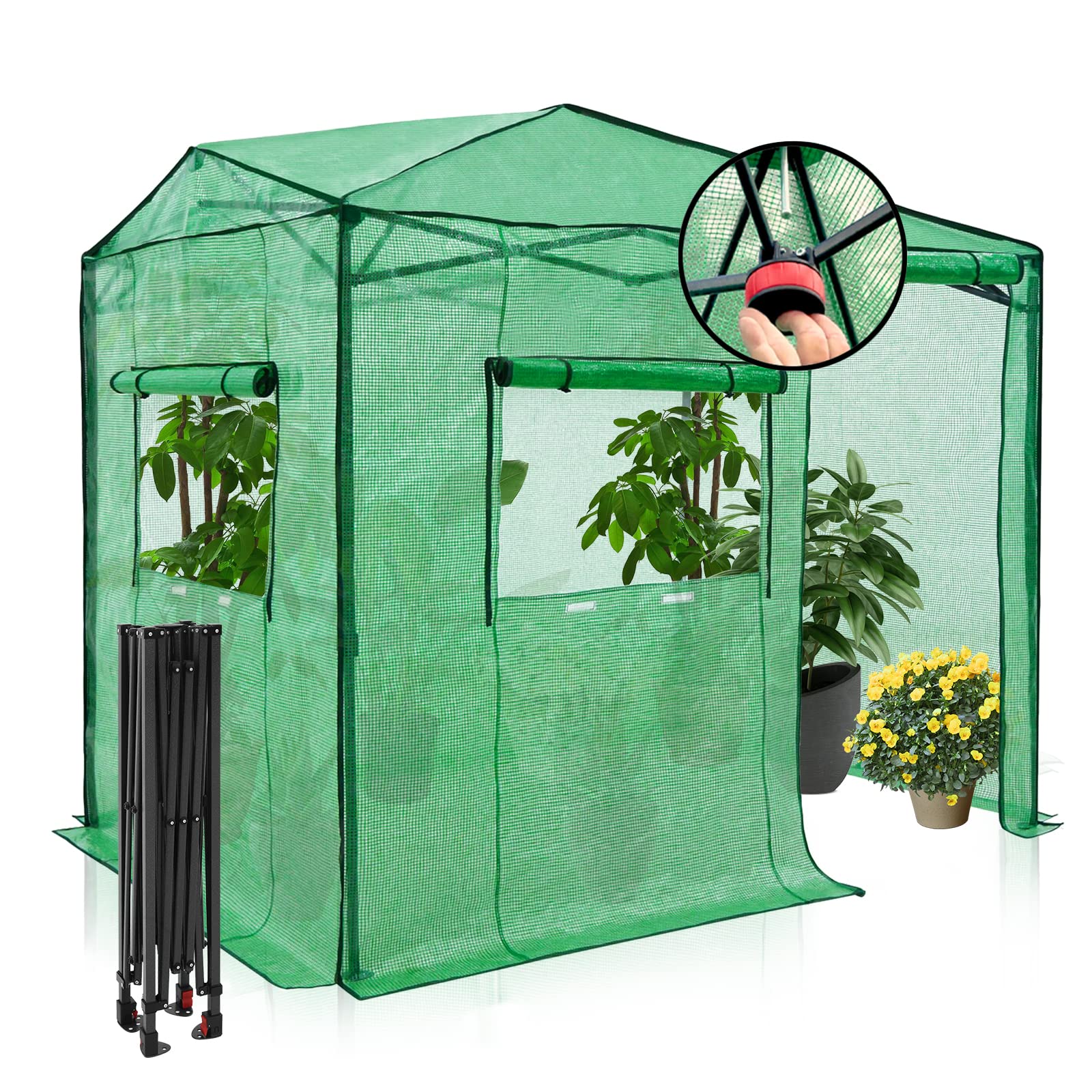 Eagle Peak 8X6 Heavy-Duty Walk-In Portable Greenhouse, Instant Indoor & Outdoor Garden Green House With Roll-Up Zipper Door And