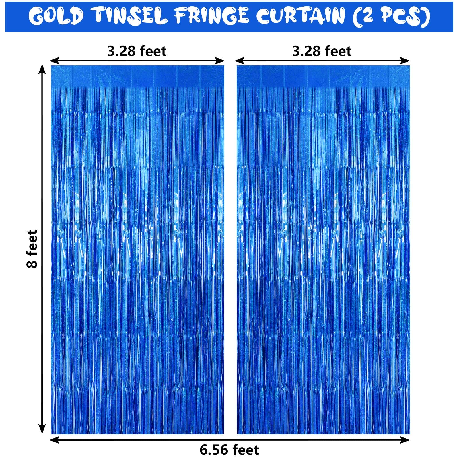 Aiqinhu Blue Tinsel Foil Fringe Curtain Backdrop, 3.3 X 8.2 Ft Metallic Glitter Curtain Streamers, 2 Pack Royal Blue Photoboth F