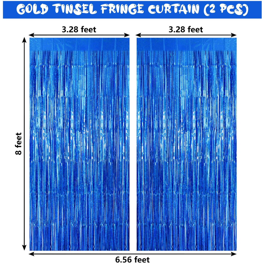 Aiqinhu Blue Tinsel Foil Fringe Curtain Backdrop, 3.3 X 8.2 Ft Metallic Glitter Curtain Streamers, 2 Pack Royal Blue Photoboth F