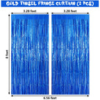 Aiqinhu Blue Tinsel Foil Fringe Curtain Backdrop, 3.3 X 8.2 Ft Metallic Glitter Curtain Streamers, 2 Pack Royal Blue Photoboth F