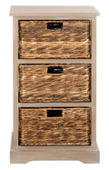 SAFAVIEH Home Collection Halle 3-Basket Drawer Wicker Storage Side Table, 0, White Washed
