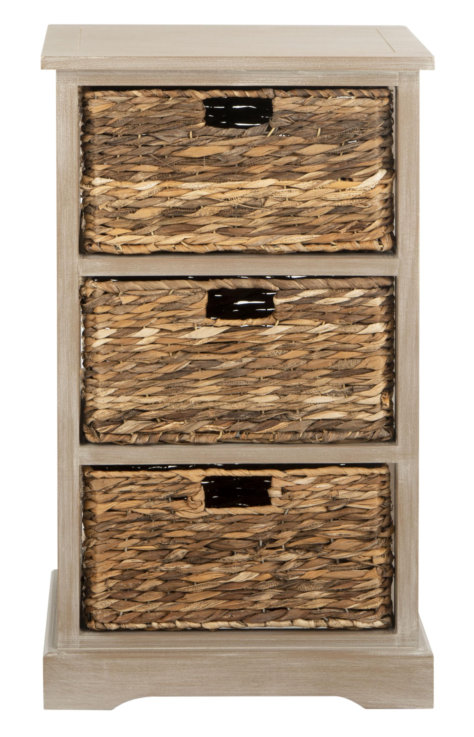 SAFAVIEH Home Collection Halle 3-Basket Drawer Wicker Storage Side Table, 0, White Washed
