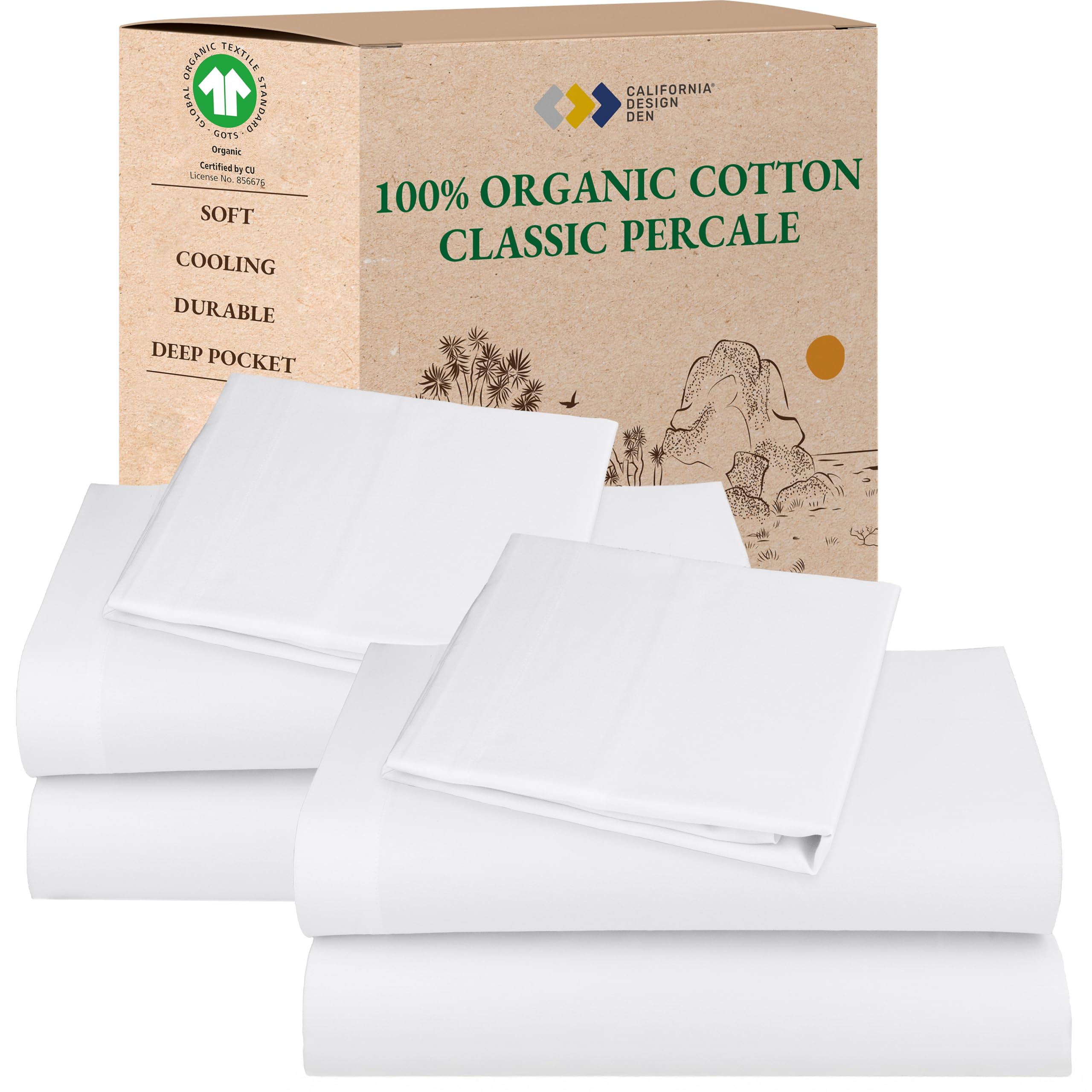 California Design Den 2-Pack Twin XL Sheet Sets - 100% Organic Cotton, Crisp and Breathable Percale Twin XL Bed Sheets, Deep Poc