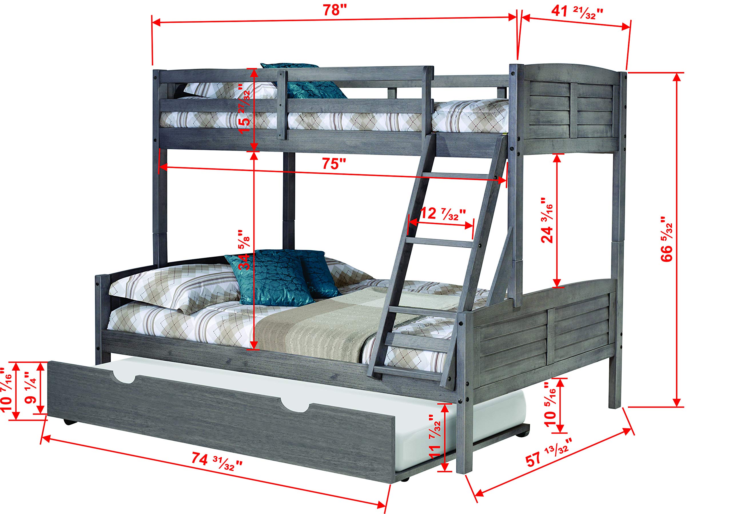 Donco Kids Louver Bunk Bed With Trundle - Thumbnail 3