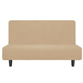 Easy-Going Stretch Futon Slipcover Armless Futon Bed Cover Furniture Protector Without Armrests With Elastic Bottom For Kids, Soft Jacquard Fabric Small Checks (Medium, Sand)
