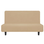 Easy-Going Stretch Futon Slipcover Armless Futon Bed Cover Furniture Protector Without Armrests With Elastic Bottom For Kids, Soft Jacquard Fabric Small Checks (Medium, Sand)