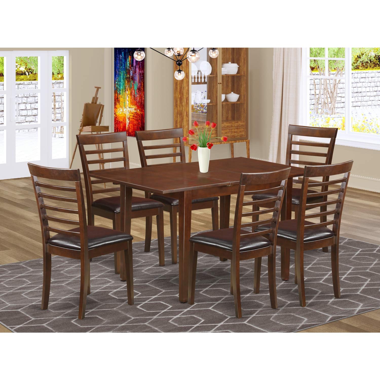 East West Furniture Noml7-Mah-Lc 7 Pc Small Table Set - Kitchen Table With Leaf And 6 Kitchen Dining Chairs