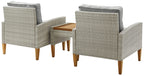 Crosley Furniture Capella 3-Piece Outdoor Chair and Side Table Set, Wicker Patio Conversation Sets, Acorn with Gray Cushions