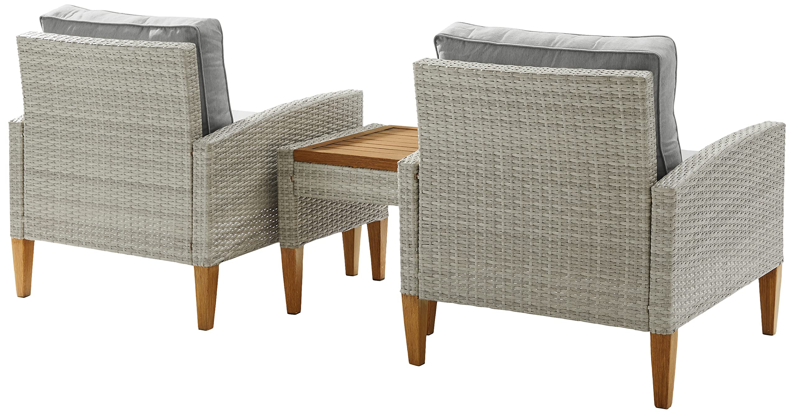 Crosley Furniture Capella 3-Piece Outdoor Chair and Side Table Set, Wicker Patio Conversation Sets, Acorn with Gray Cushions