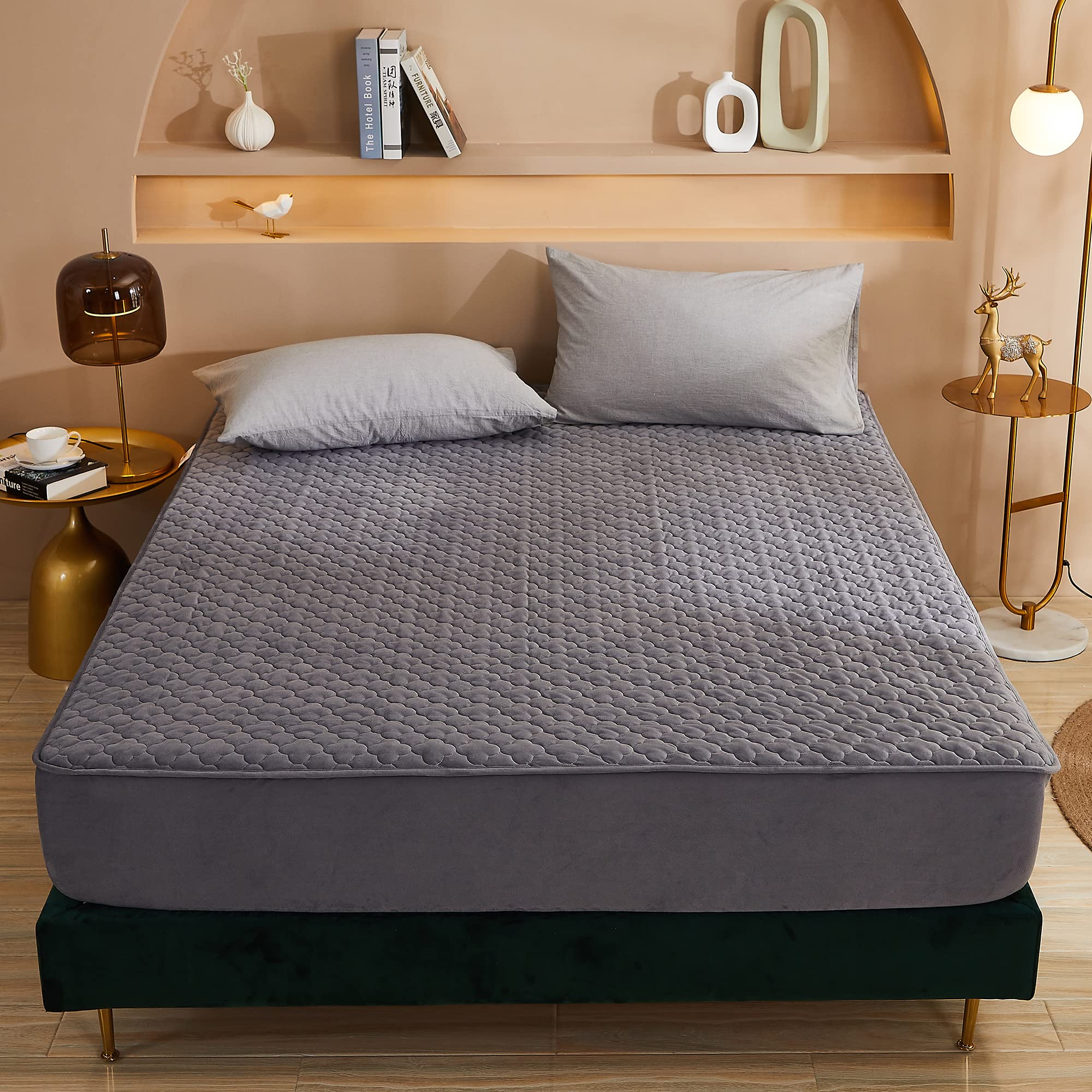 Pangzi Solid Flannel Plush Bedding Fitted Sheet,Velvety Soft Heavyweight Non-Slip Protective Cover For Bed Mattress (Twin Extra