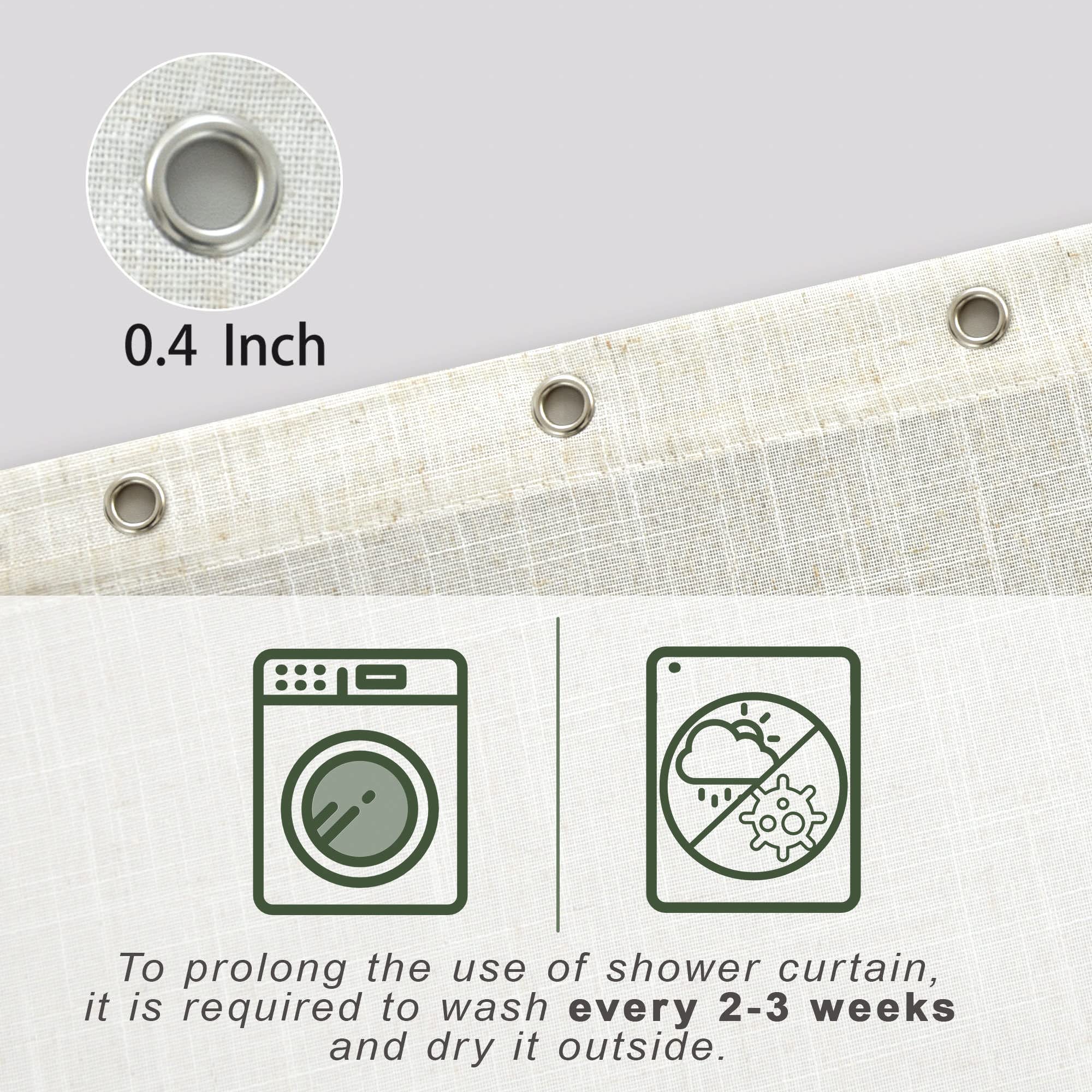 Koufall Natural Waterproof Linen Fabric Shower Curtain 54X72 Inch Length