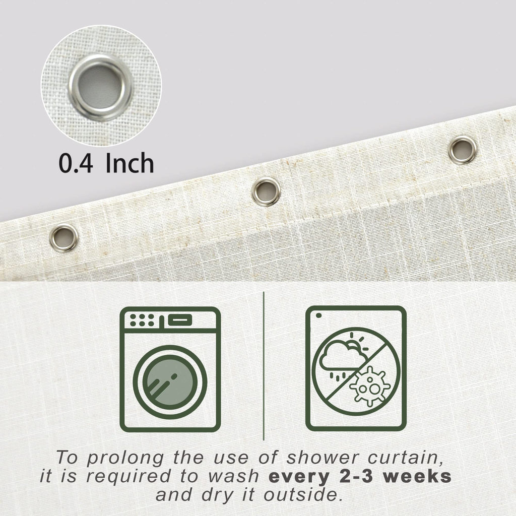 Koufall 90 Inch Shower Curtain Long,Linen Fabric Boho Farmhouse Neutral Extra Long Shower Curtains For Bathroom 90 In Length,Cre