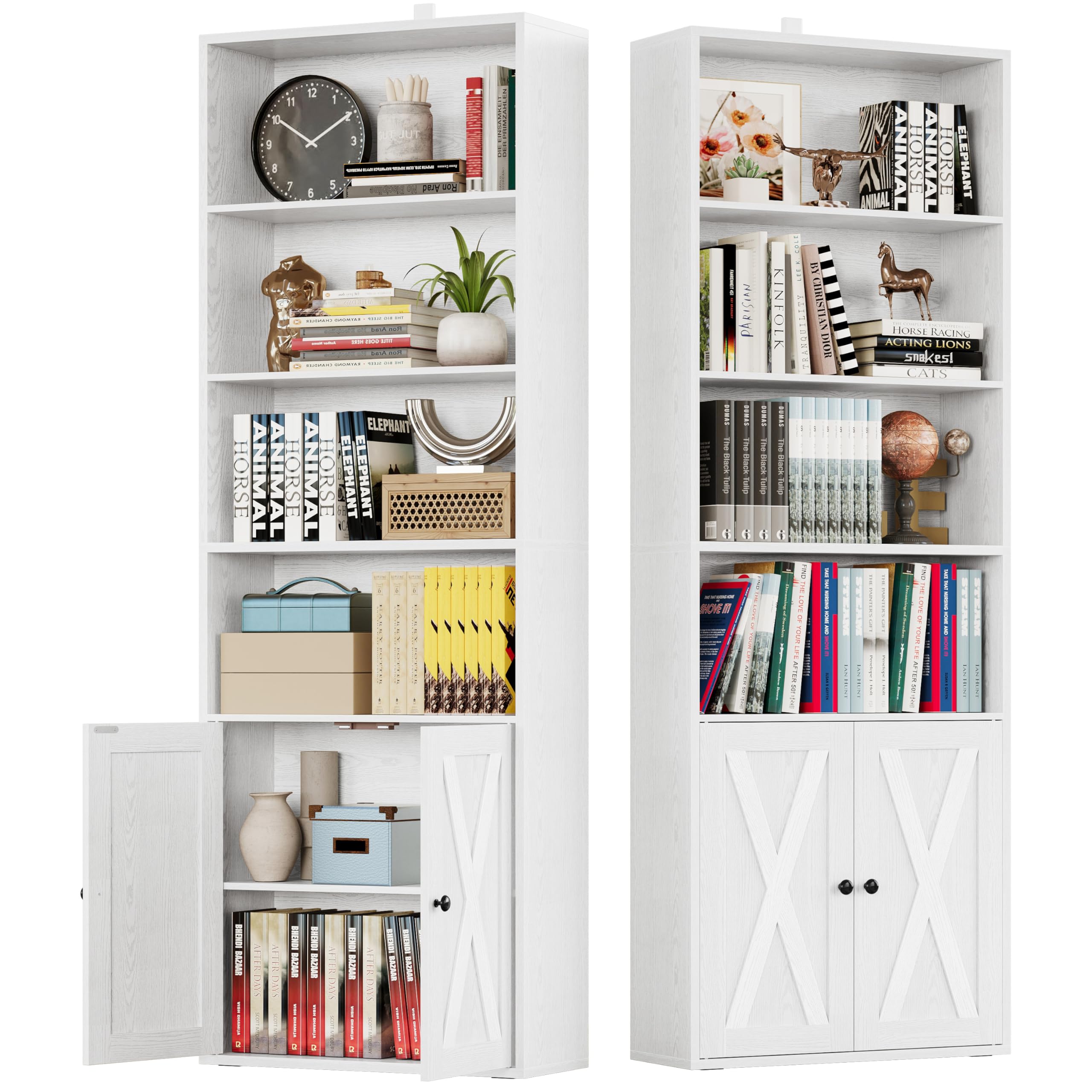 IRONCK Industrial Bookshelves and Bookcases with Doors Set of 2 Floor Standing 6 Shelf Display Storage Shelves 70 in Tall Bookca