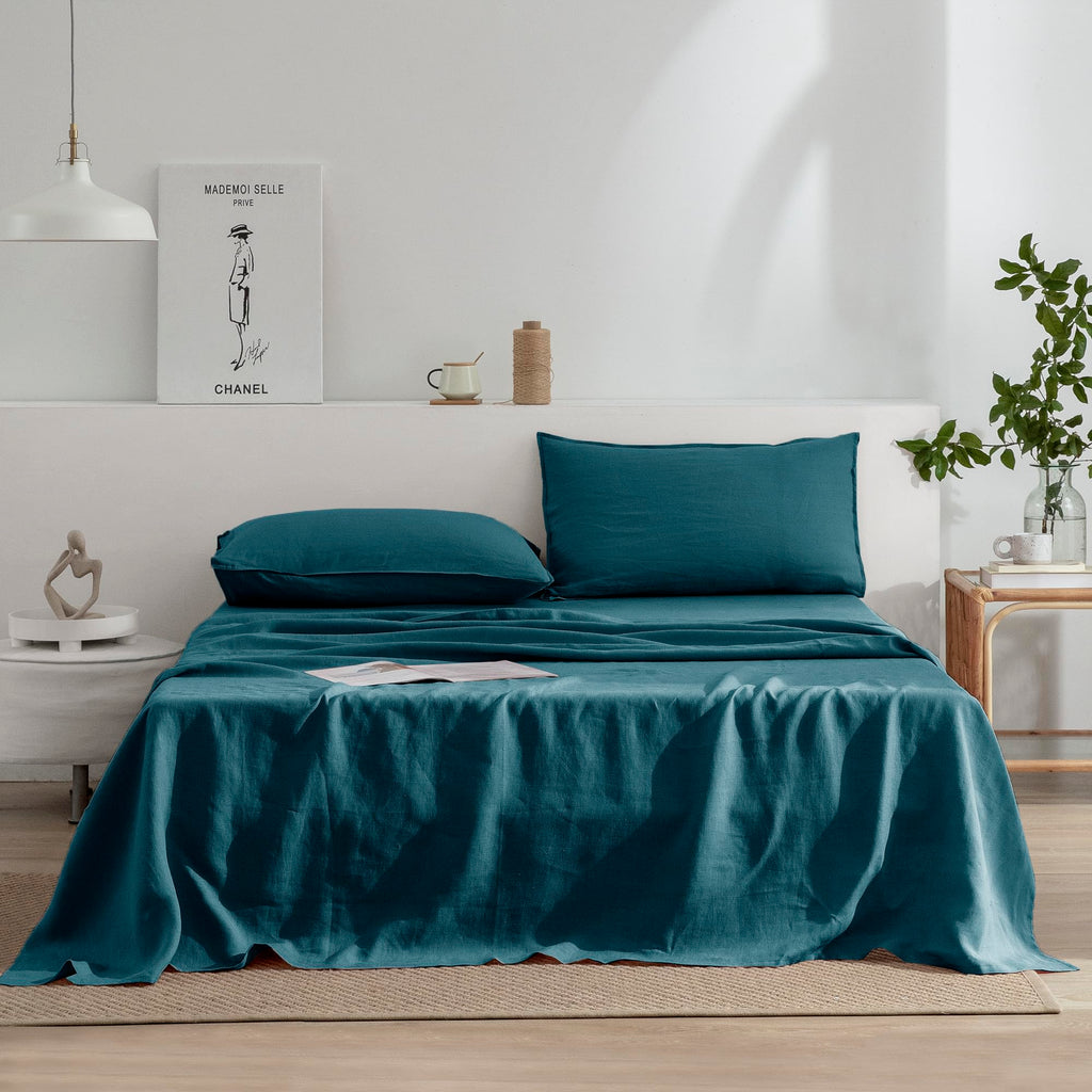 EVERLY Linen California King Sheets Set, 100% Stonewashed French Linen Bed Sheets Deep Pocket Sheets, 4 Pieces (1 Flat Sheet, 1 