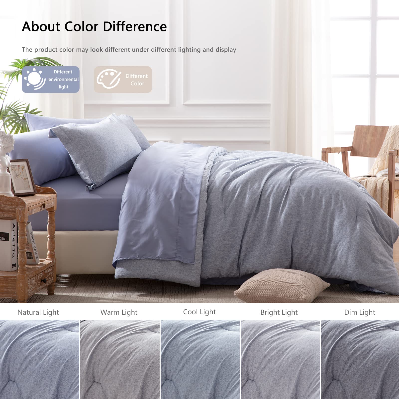 Unilibra King Size Comforter Set 7 Pieces Bed In A Bag - Blue King Soft Bedding Set For All Seasons - Cationic Dyeing Bed Comforter Sets With Comforter, Flat Sheet, Fitted Sheet, Pillowcases & Shams