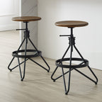 Crosley Furniture Kalen Wood Seat Adjustable Height Swivel Bar Stools Set Of 2, Brown/Matte Black