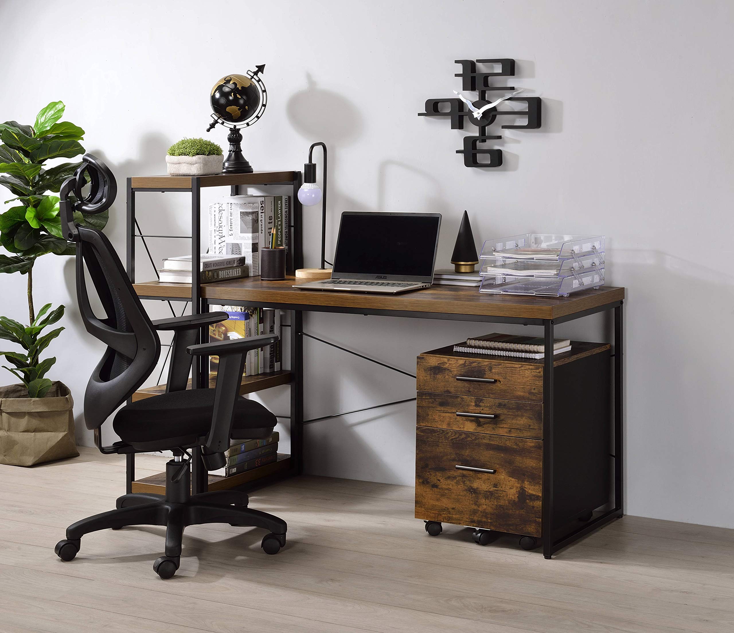 Acme Bob Rectangular Wooden Top Home Office Desk In Weathered Oak