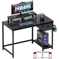 Pamray 39 Inch Computer Desk With Monitor Stand Small Home Office Desks With Non-Woven Storage Drawer For Bedroom Study Table Writing And Work Desk Black