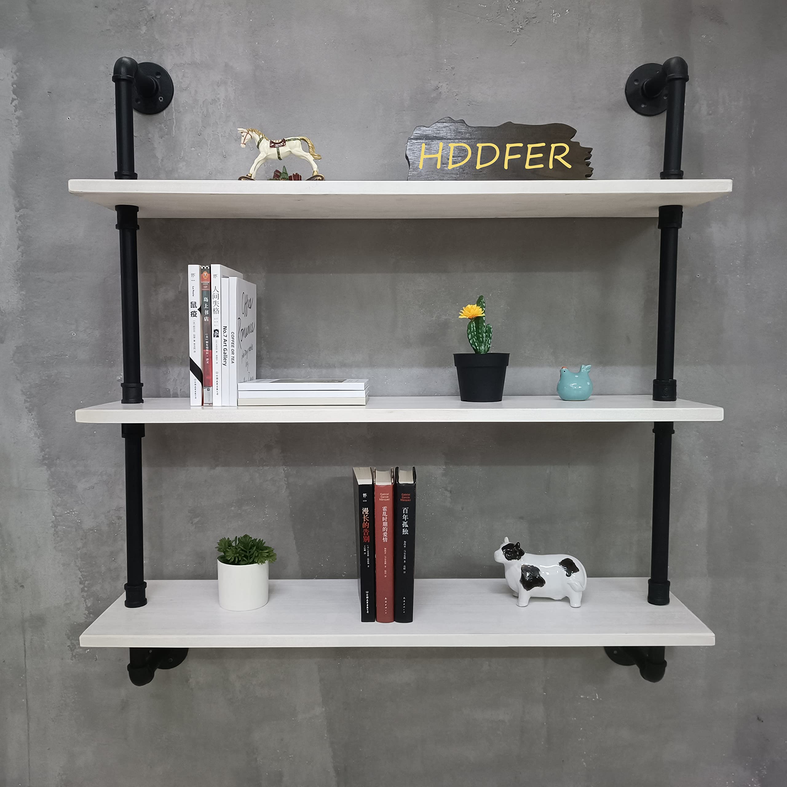 HDDFER Industrial Pipe Shelving Rustic White Pipe Wall Shelves Industrial Bathroom Shelves with Wood Planks Industrial Floating 