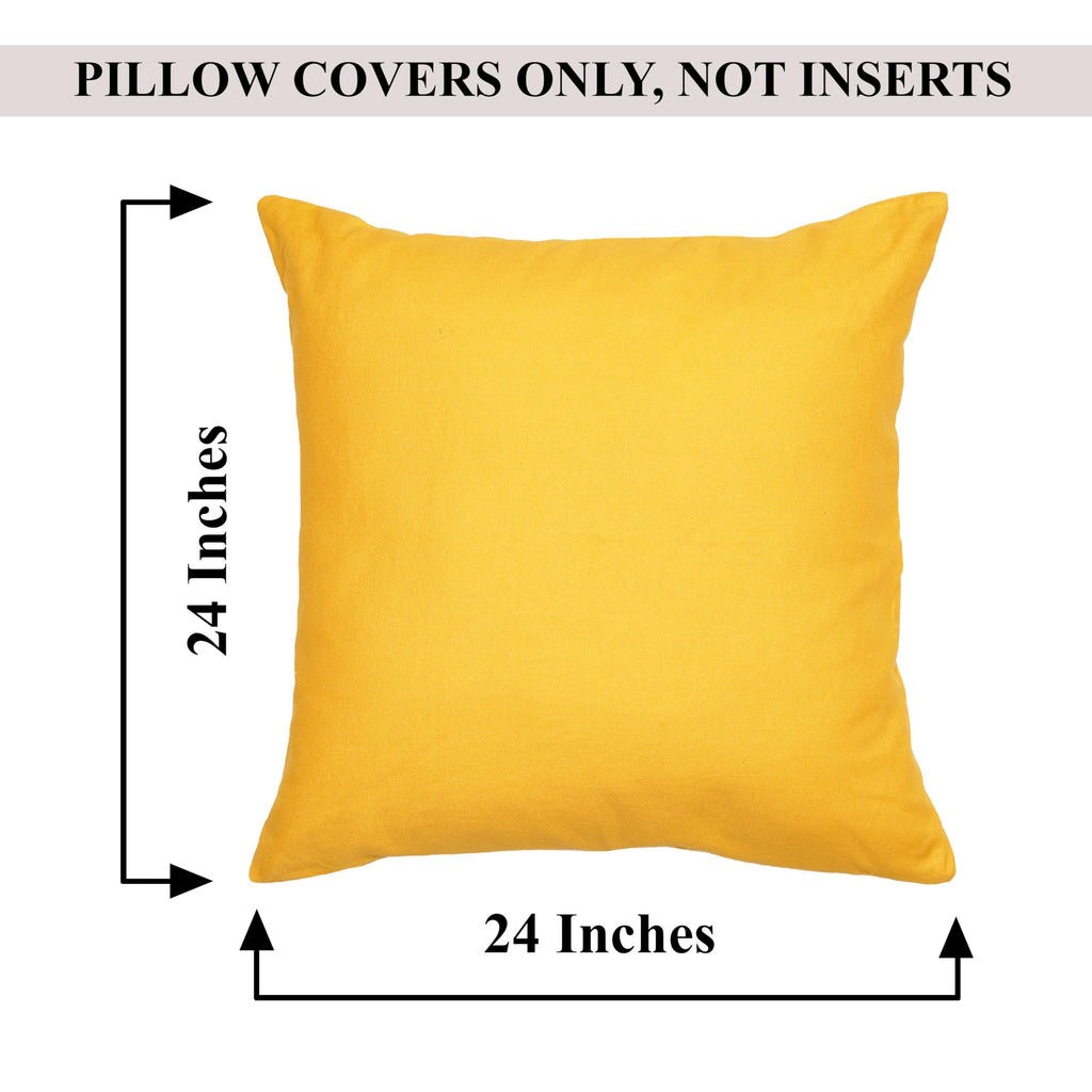 Rely+ Cotton Throw Pillow Covers Yellow 24X24 Inchs Set Of 2 Yellow Decorative Zippered Cases For Couch Bedroom Sofa Farmhouse L