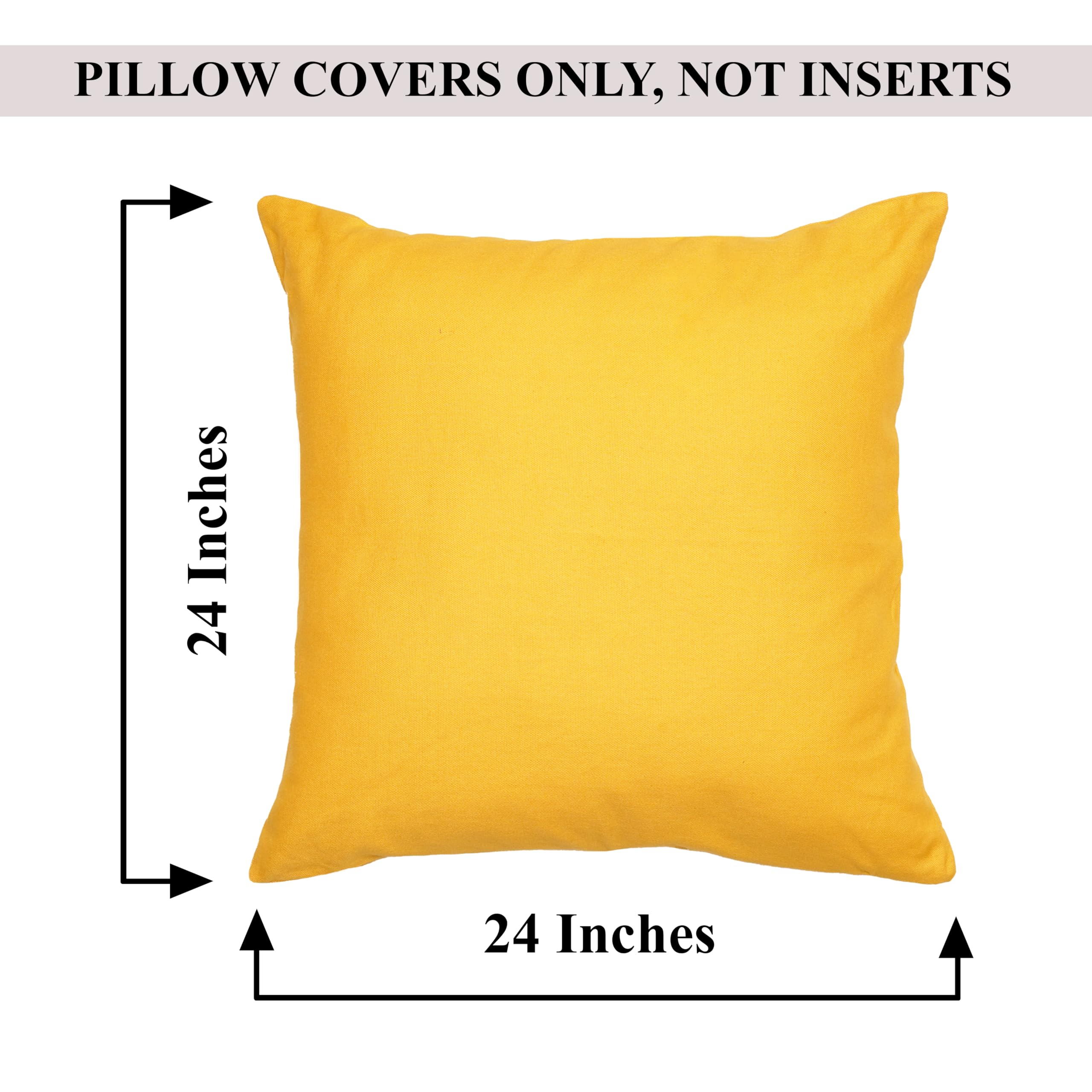 Rely+ Cotton Throw Pillow Covers Yellow 24X24 Inchs Set Of 2 Yellow Decorative Zippered Cases For Couch Bedroom Sofa Farmhouse L