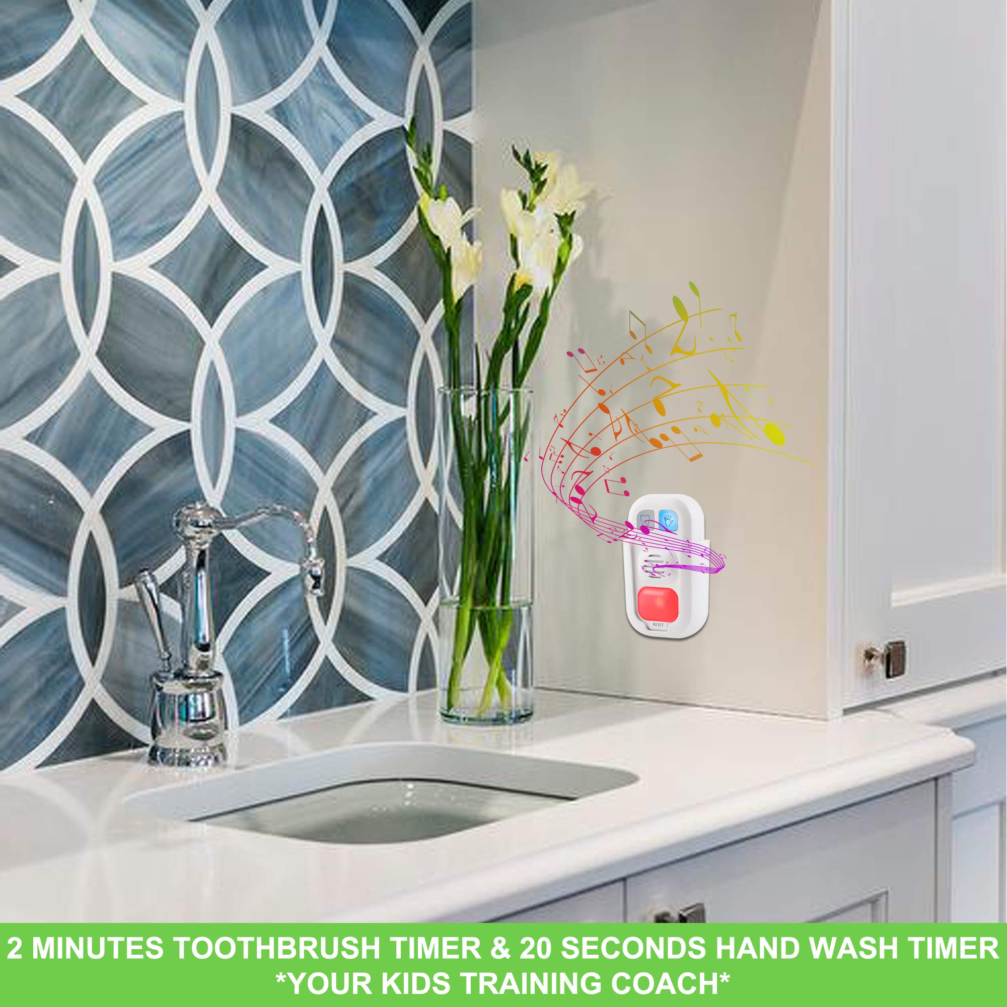 Honwell Musical Timer For Kids Battery Powered 2 Minute Toothbrush Timer And 20 Seconds Bathroom Hand Wash Timer With Led Color