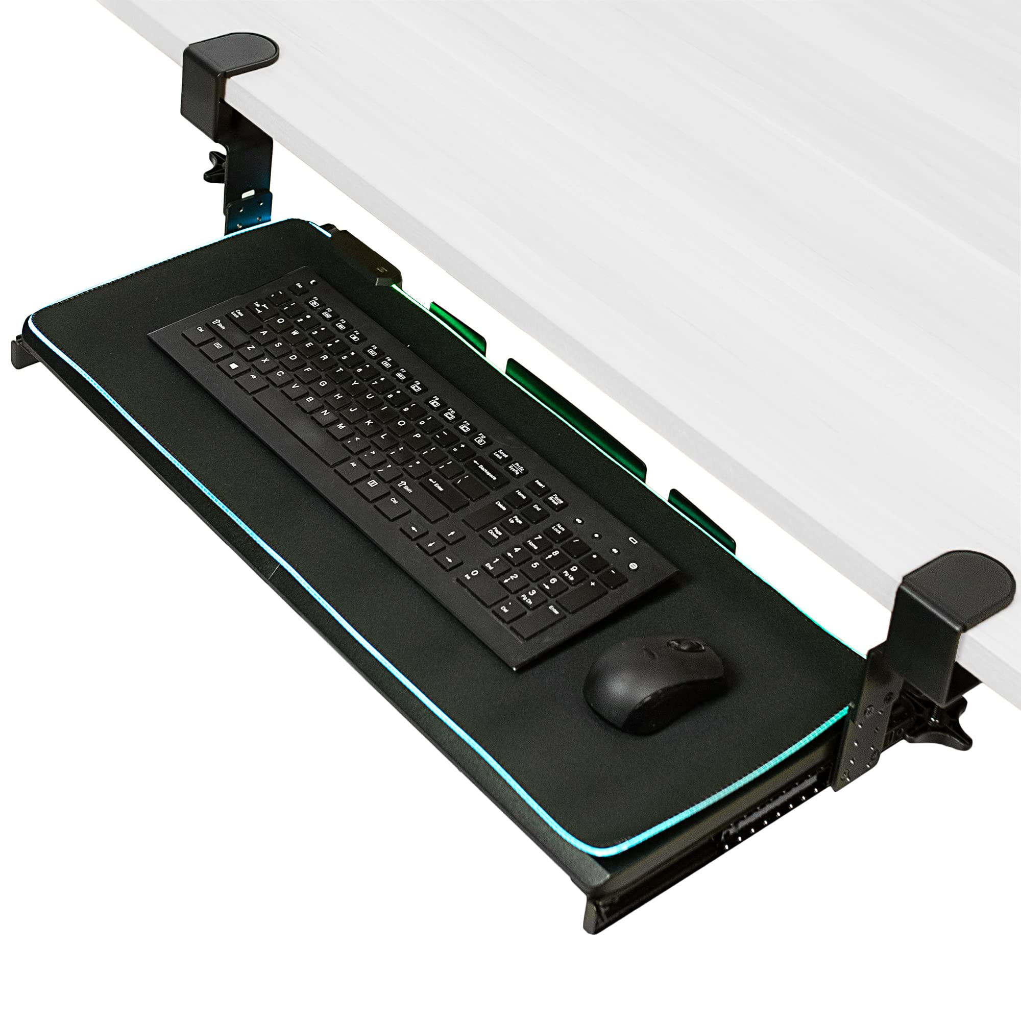 Vivo Large Height Adjustable Under Desk Keyboard Tray With Rgb Led Light Mouse Pad, C-Clamp Mount, 27 (33 Including Clamps) X 11