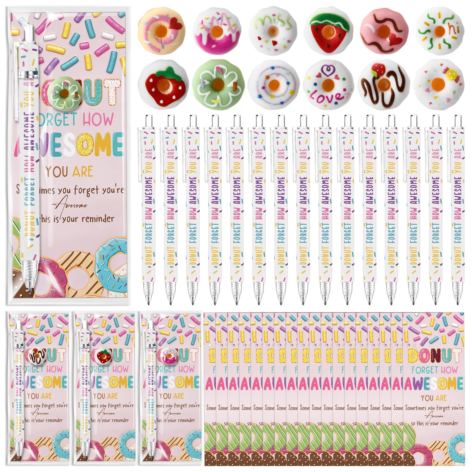 Sayglossy 36 Sets Christmas Donuts Appreciation Gifts Bulk Thank You Ballpoint Pen Resin Ornaments Bookmarks Employee Gifts for 