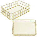 Afcabakila 2 Pack Gold Metal Storage Baskets, Organizer Wire Mesh Desktop Decor Trays for Home, Office, Bathroom, Kitchen, Farmh