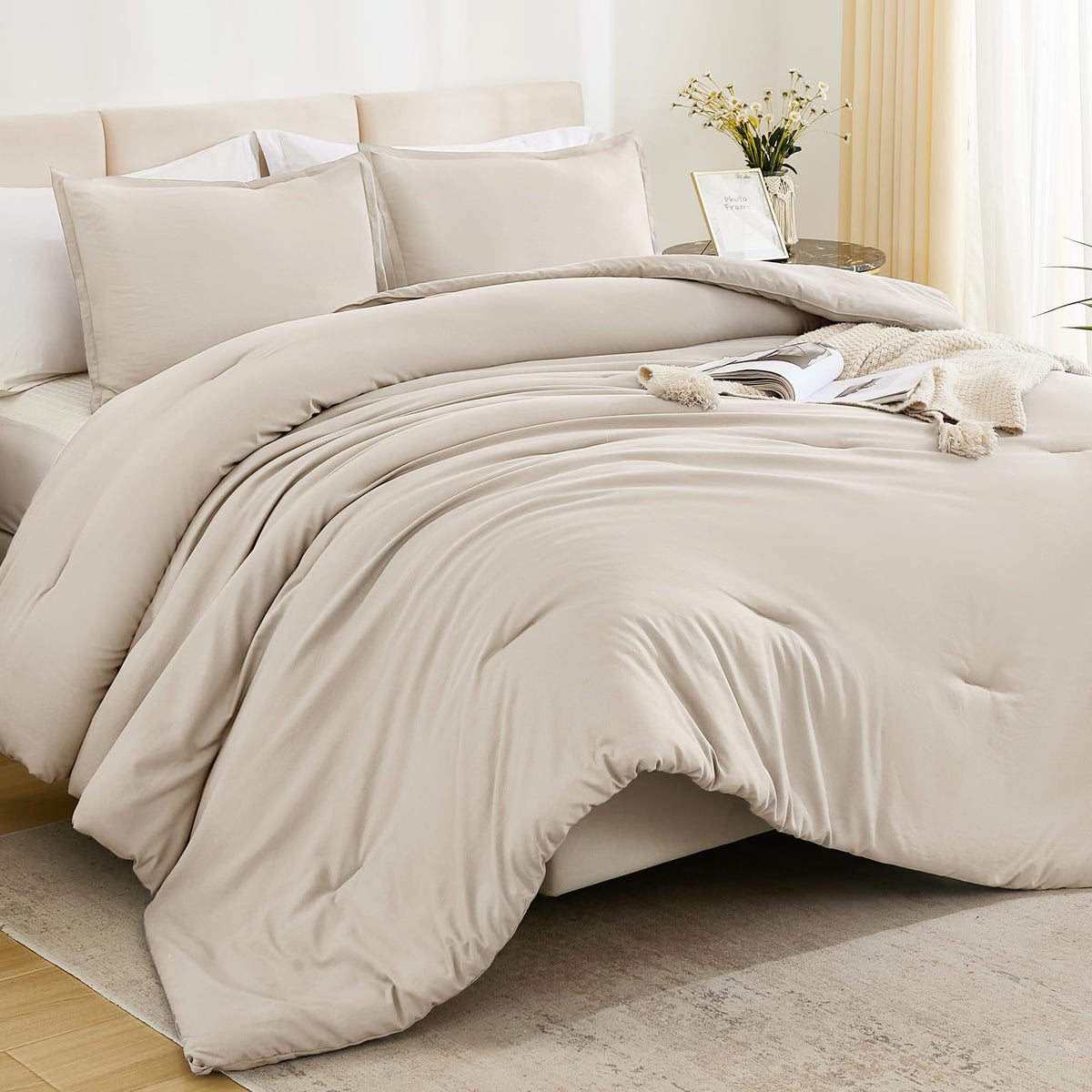 Litanika Comforters Tannish Grey Queen Size, 3 Pieces Lightweight Solid Bedding Set & Collections, All Season Fluffy Bed Set (90
