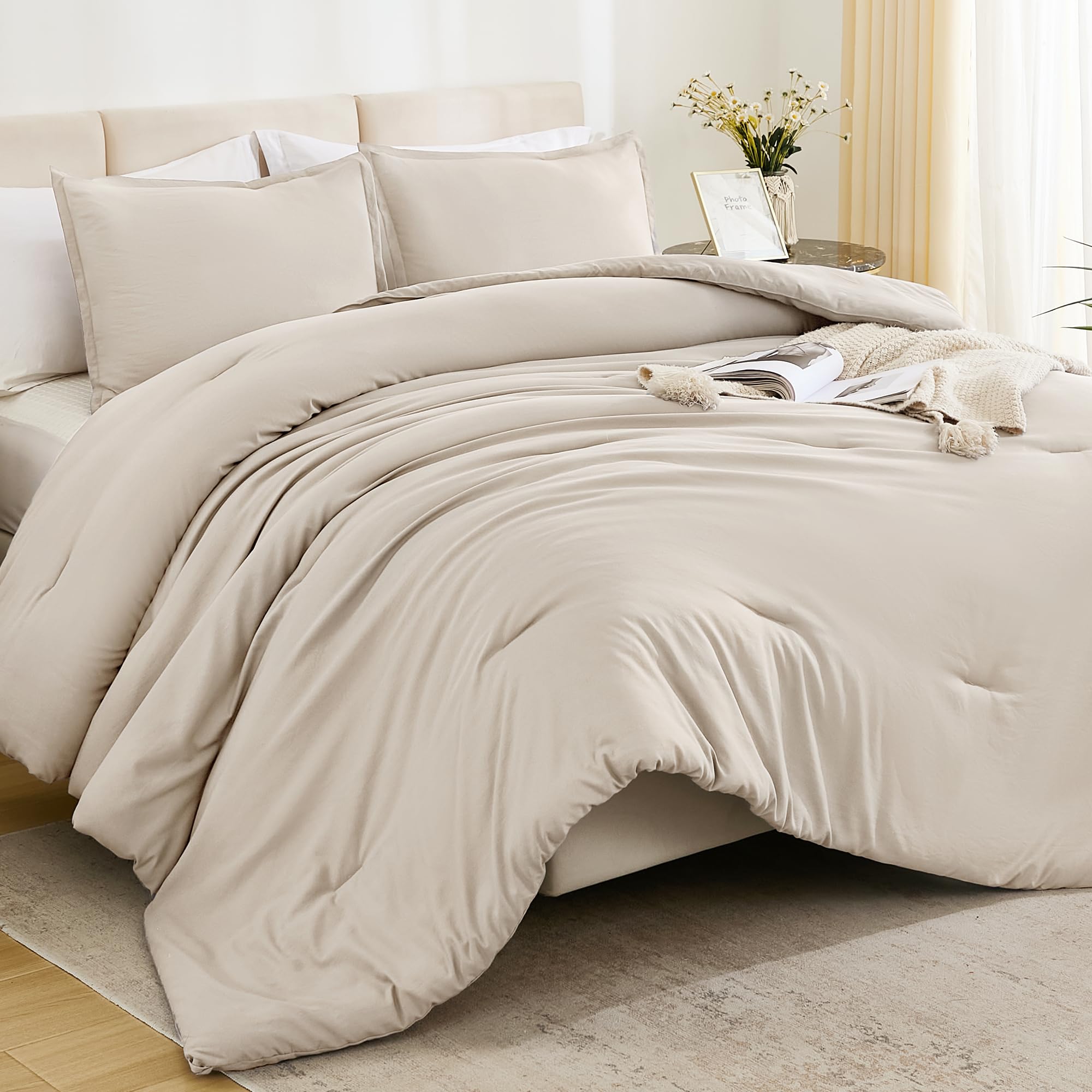 Litanika Comforters Tannish Grey California King Size, 3 Pieces Lightweight Solid Bedding Set & Collections, All Season Fluffy B