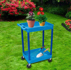 LUXOR BUSTC11BU Multipurpose Utility Tub Cart with Two Shelves Each with 2.75" Deep Walls, 300 Lbs. Capacity, Blue