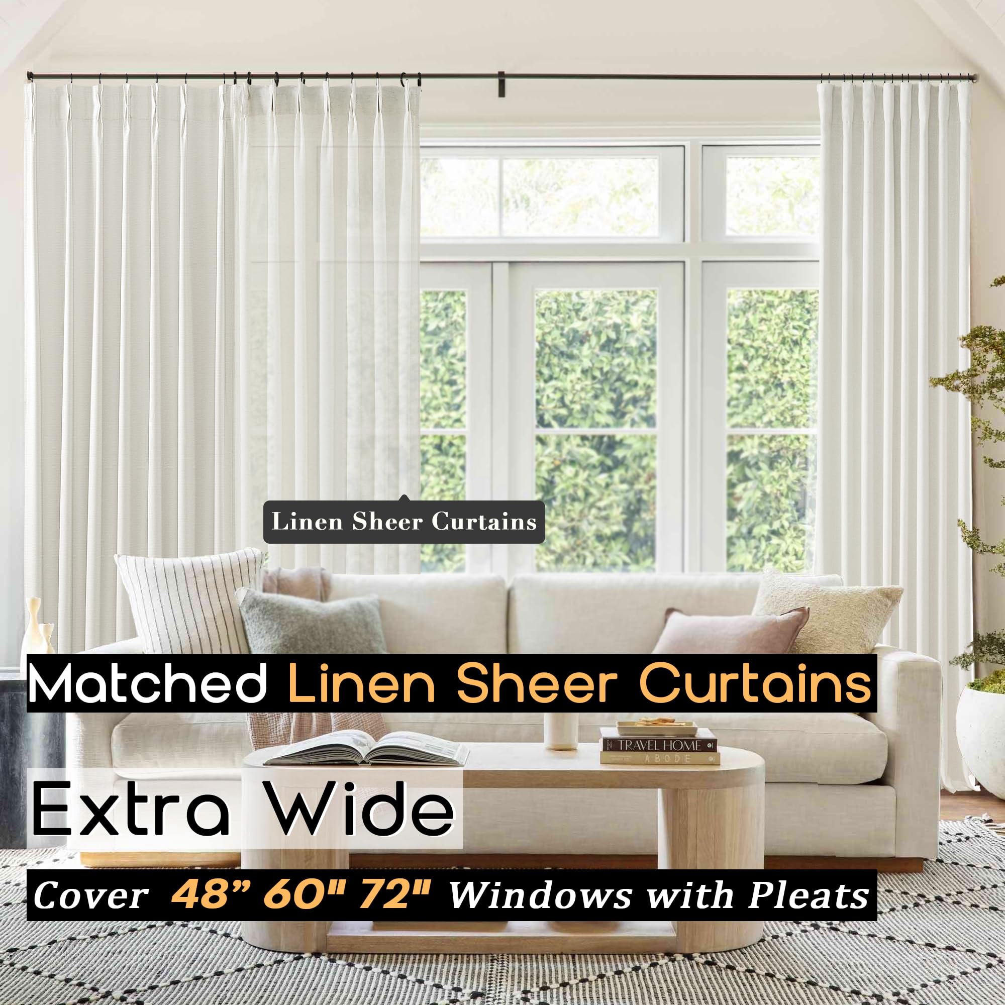 Shineland 90 Inch Curtains Long,Extra Wide Blackout Thick Linen Pinch Pleated Black Block Out Farmhouse Curtains For Living Room Bedroom 2 Panels Set