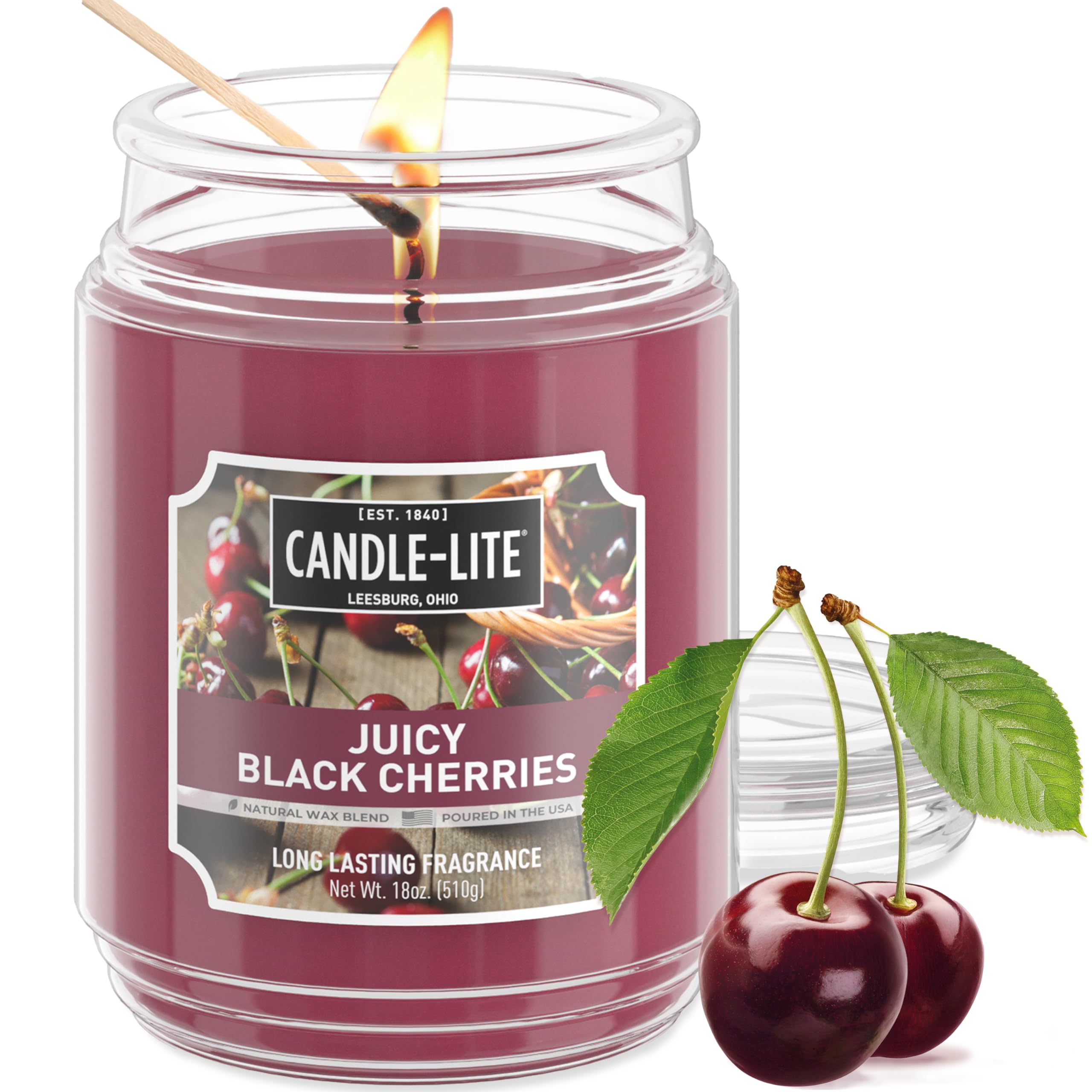 CANDLE-LITE Scented Juicy Black Cherries Fragrance, One 18 oz. Single-Wick Aromatherapy Candle with 110 Hours of Burn Time, Dark