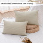 Phf 100% Cotton Waffle Weave Lumbar Pillow Cover 12' X 20', No Filling, 2 Pack Elegant Home Decorative Rectangle Throw Pillow Covers For Bed Couch Sofa,Linen
