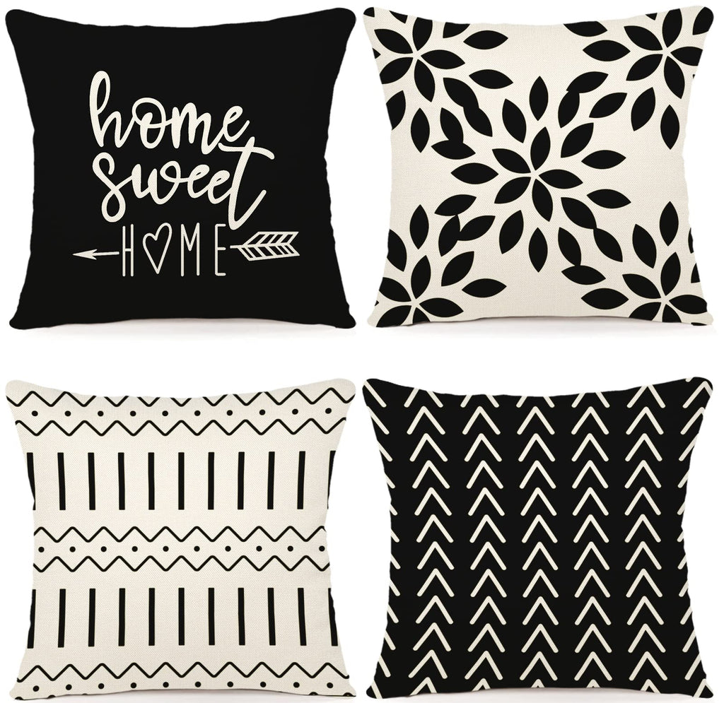 Ycoll Pillow Covers 22X22 Modern Sofa Throw Pillow Cover, Decorative Outdoor Linen Fabric Pillow Case For Couch Bed Car (Black,