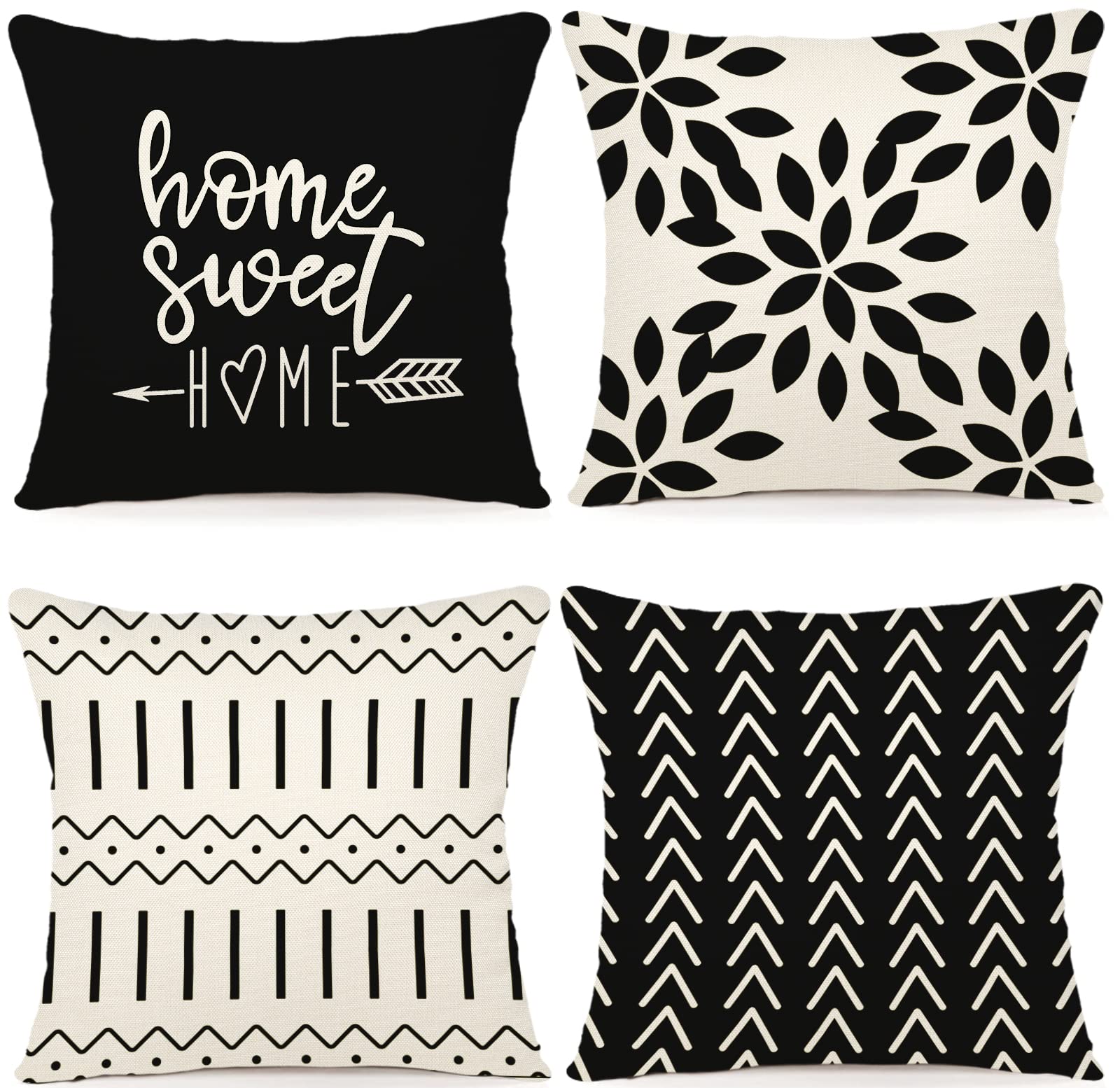 Ycoll Pillow Covers 22X22 Modern Sofa Throw Pillow Cover, Decorative Outdoor Linen Fabric Pillow Case For Couch Bed Car (Black,