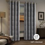 Dark Grey And Silvery 100% Blackout Curtains 120 Inch Length 2 Panels, Jacquard Thermal Insulated Noise Reducing Grommet Drapes