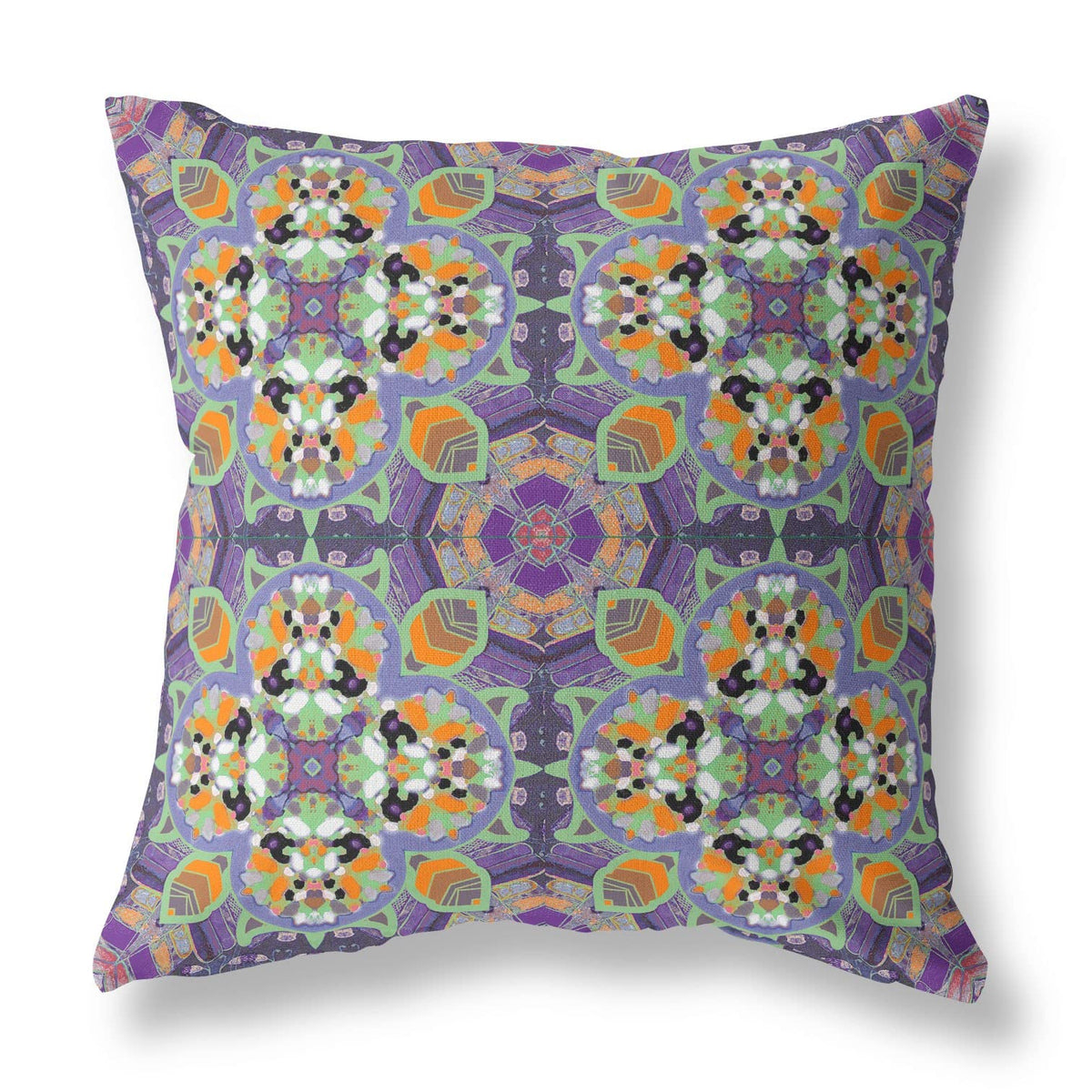 HomeRoots Purple Green 16â€ Purple Orange Cloverleaf Boho Suede Throw Pillow