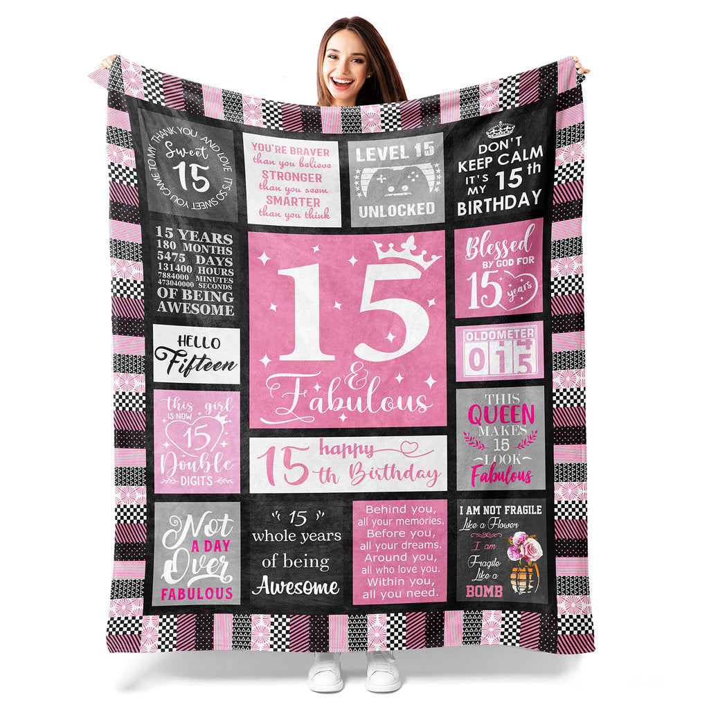 Atokker 15 Quinceanera Gifts Blanket, Gifts For 15 Year Old Girls, 15 Year Old Girl Gifts For Birthday, 15Th Birthday Gifts For