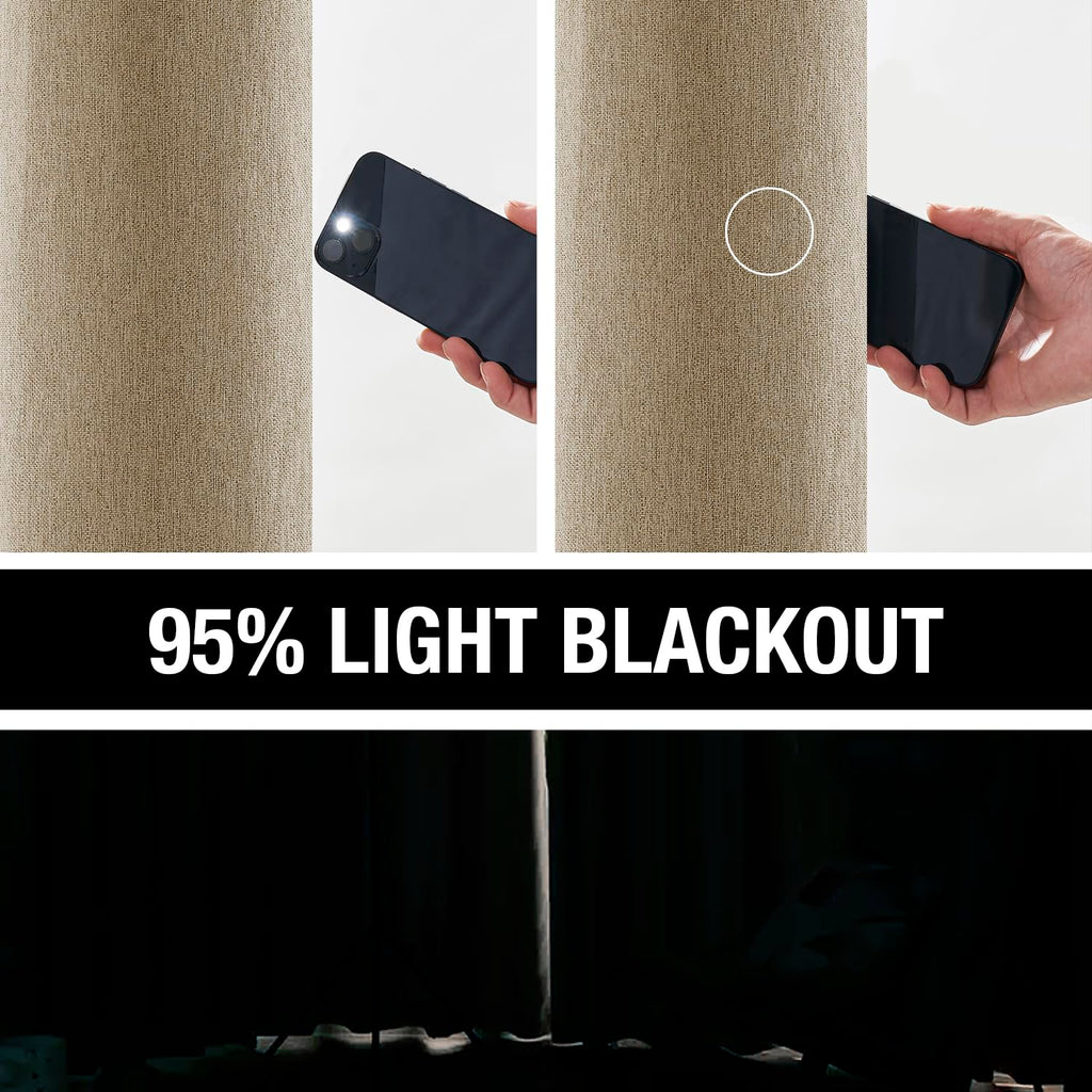 Brown Linen Full Blackout Curtains For Bedroom Thermal Insulated Energy Saving Window Panels Farmhouse Burlap Texture Drapes For
