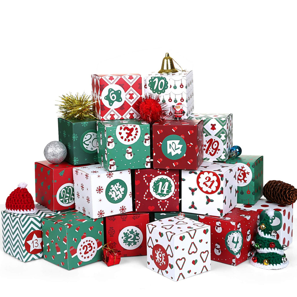 KESOTO DIY Christmas Advent Calendar 2024, 24 Cardboard Treasure Boxes with 1-24 Number Stickers Christmas Countdown Calendar fo
