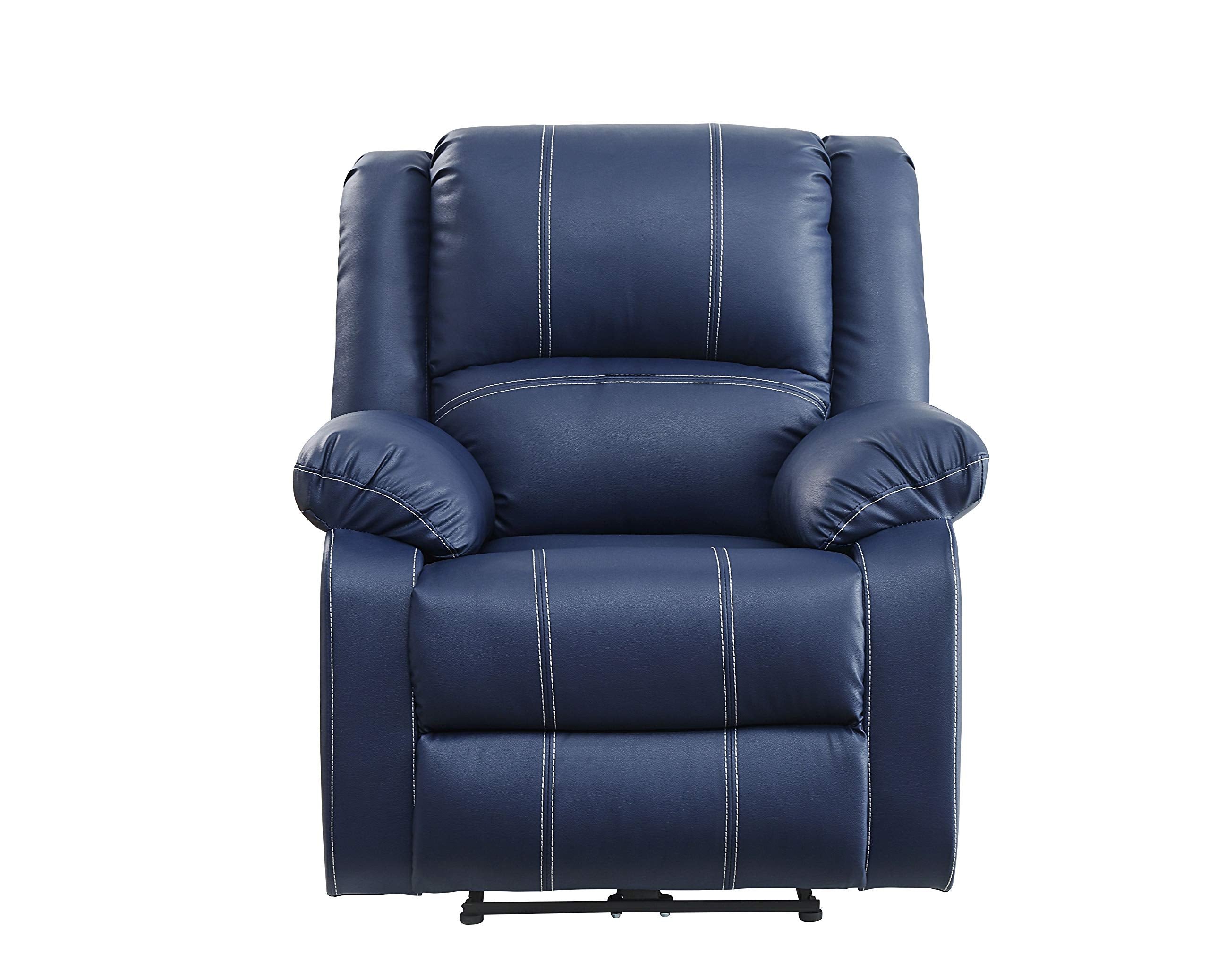 Acme Zuriel Faux Leather Power Recliner With Pillow Top Armrest In Blue