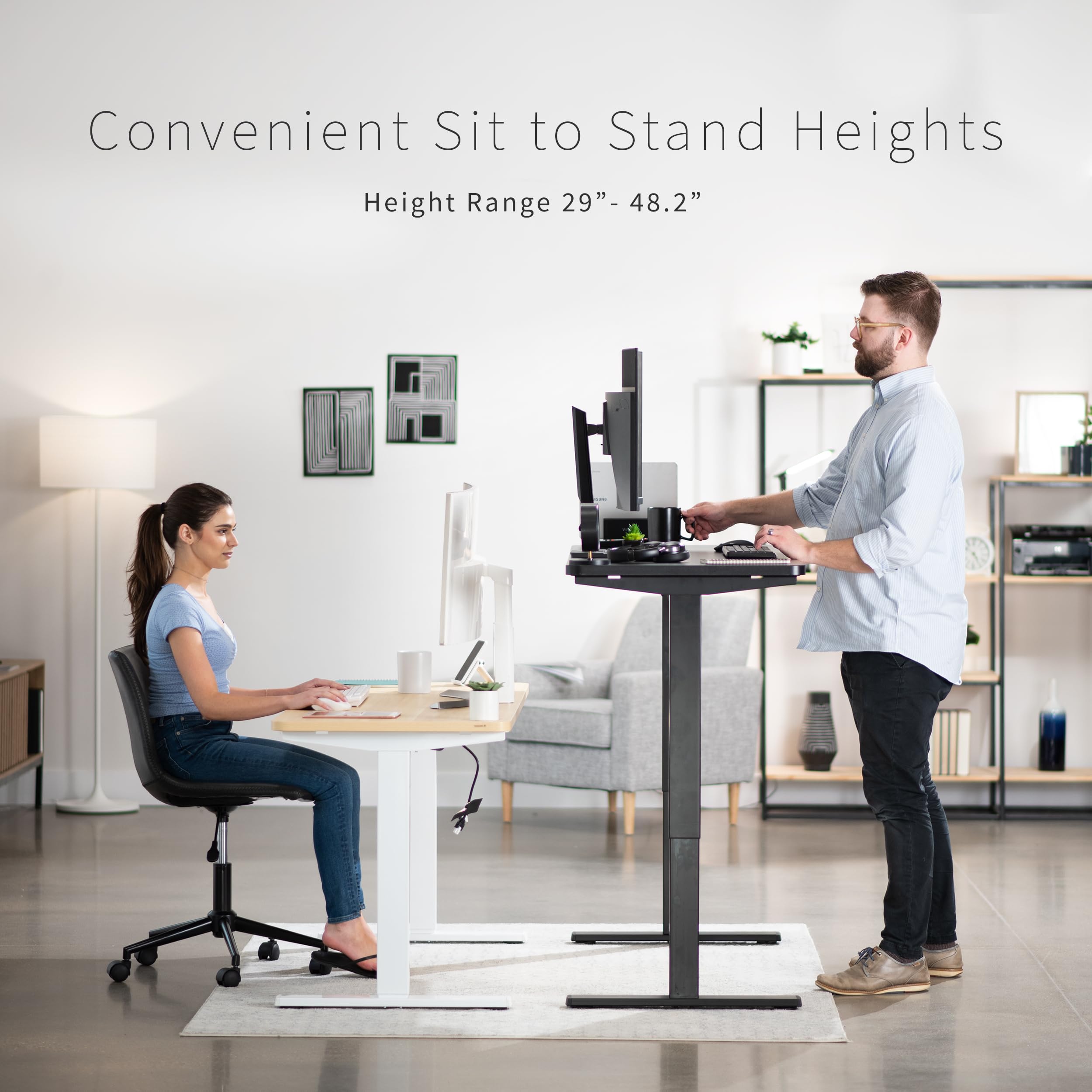 Vivo Electric Dry Erase 60 X 24 Inch Standing Desk Workstation, Memory Controller Height Adjustment, 1B Series, Whiteboard Top Black Frame, Desk-Kit-1B6We