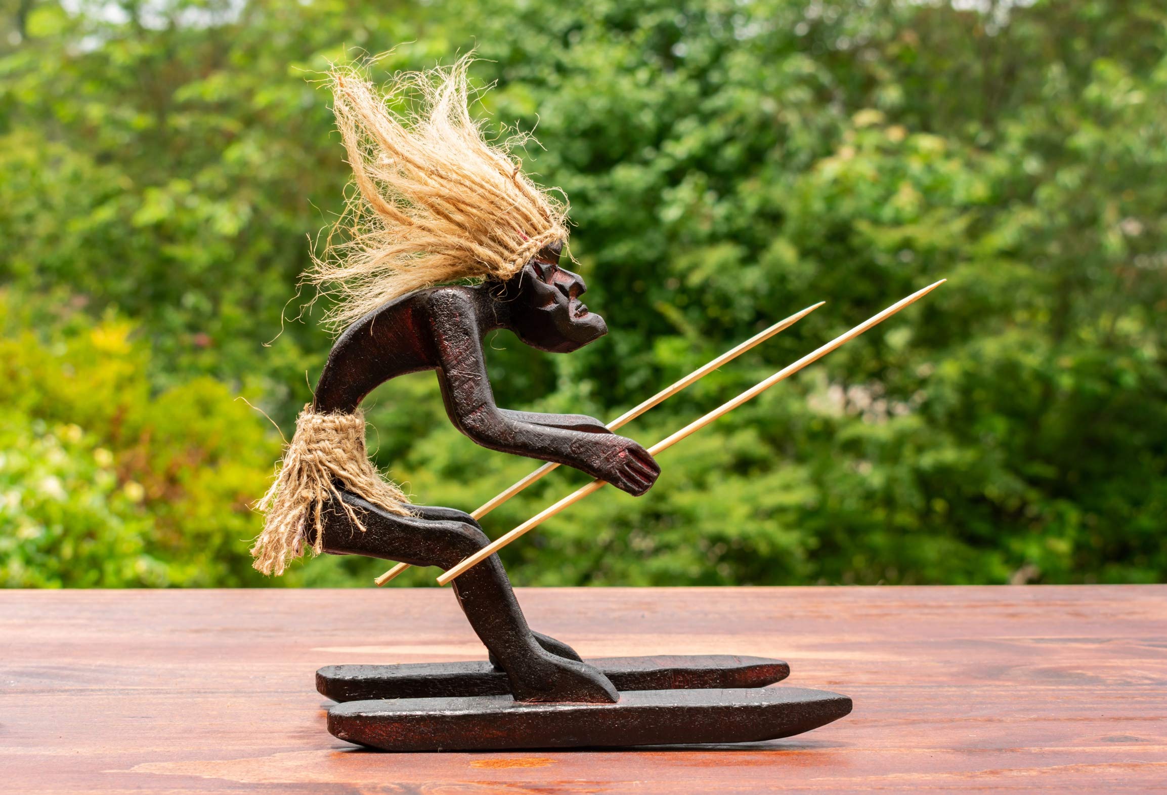 G6 Collection Handmade Wooden Primitive Skiboard Tribal Funny Statue Sculpture Tiki Bar Handcrafted Unique Gift Snowblade Decor 