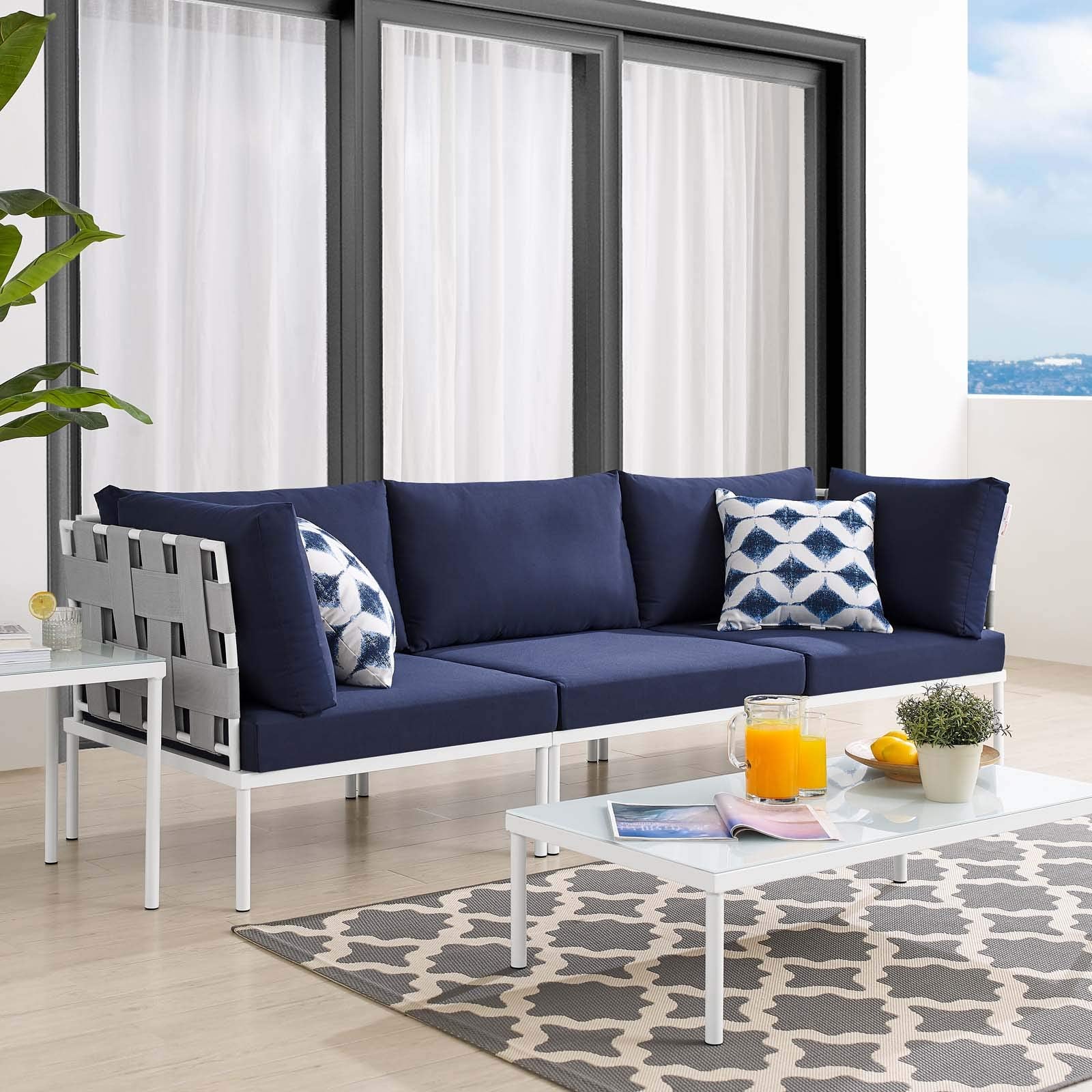 Modway EEI-4968-GRY-NAV Harmony Outdoor Patio Aluminum Sofa, Gray Navy