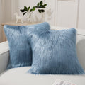 Phantoscope Pack Of 2 Faux Fur Throw Pillow Covers Cushion Covers Luxury Soft Decorative Pillowcase Fuzzy Pillow Covers For Bed/Couch, Dusty Blue 20 X 20 Inches