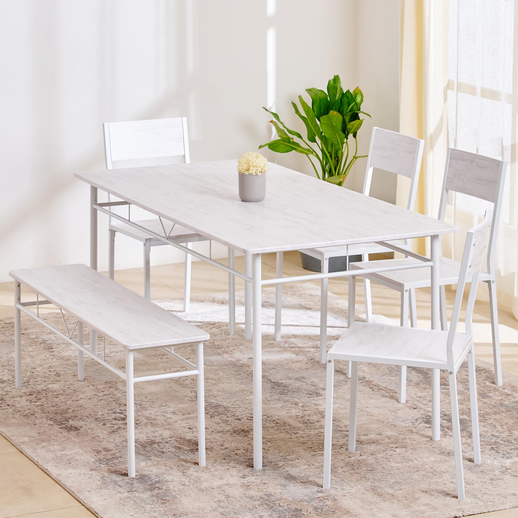 Home Centre 6 Seater Lia Rubber Wood Dining Set | Rubber Wood Dining Table With 4 Cushion Chair And 1 Cushion Bench | (Brown) | 